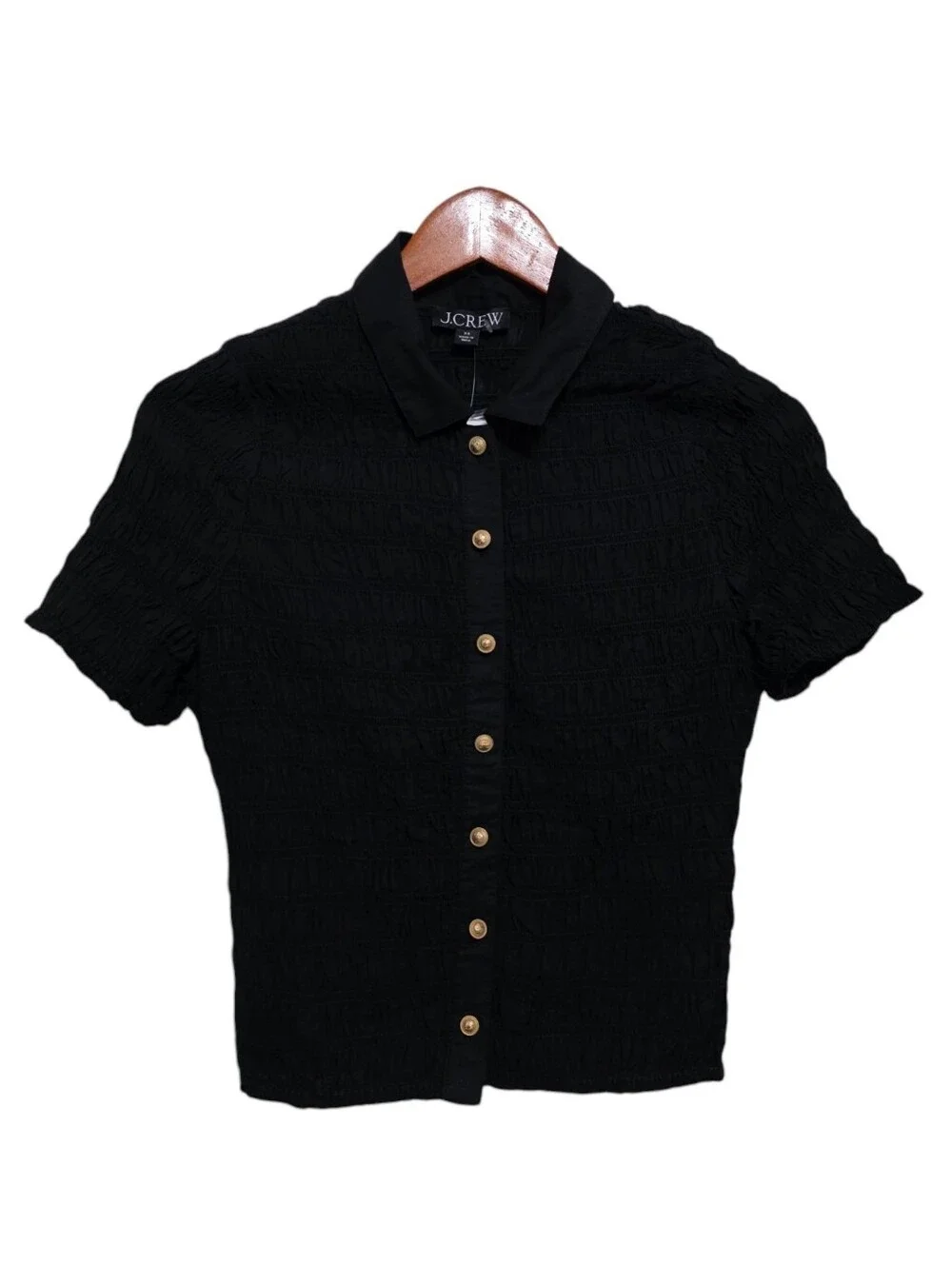 J. Crew Smocked Button-up Shirt in Black Size XS NWT